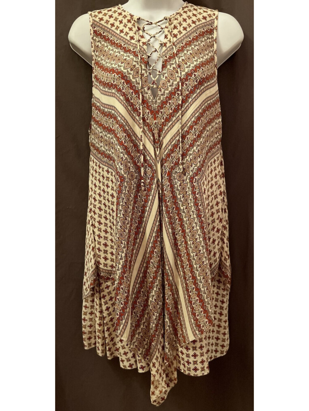 Derek Lam 10 Crosby 100% Silk Lace Up Handkerchief Boho Hippy Sundress S/P